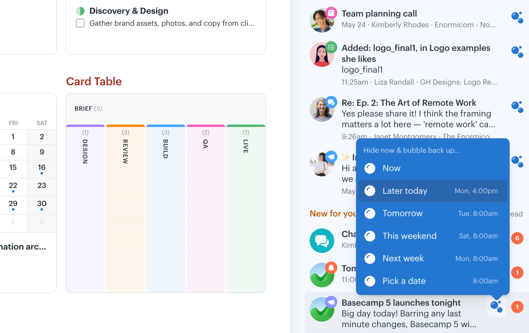 Bubble Up notifications, pages, and comments later