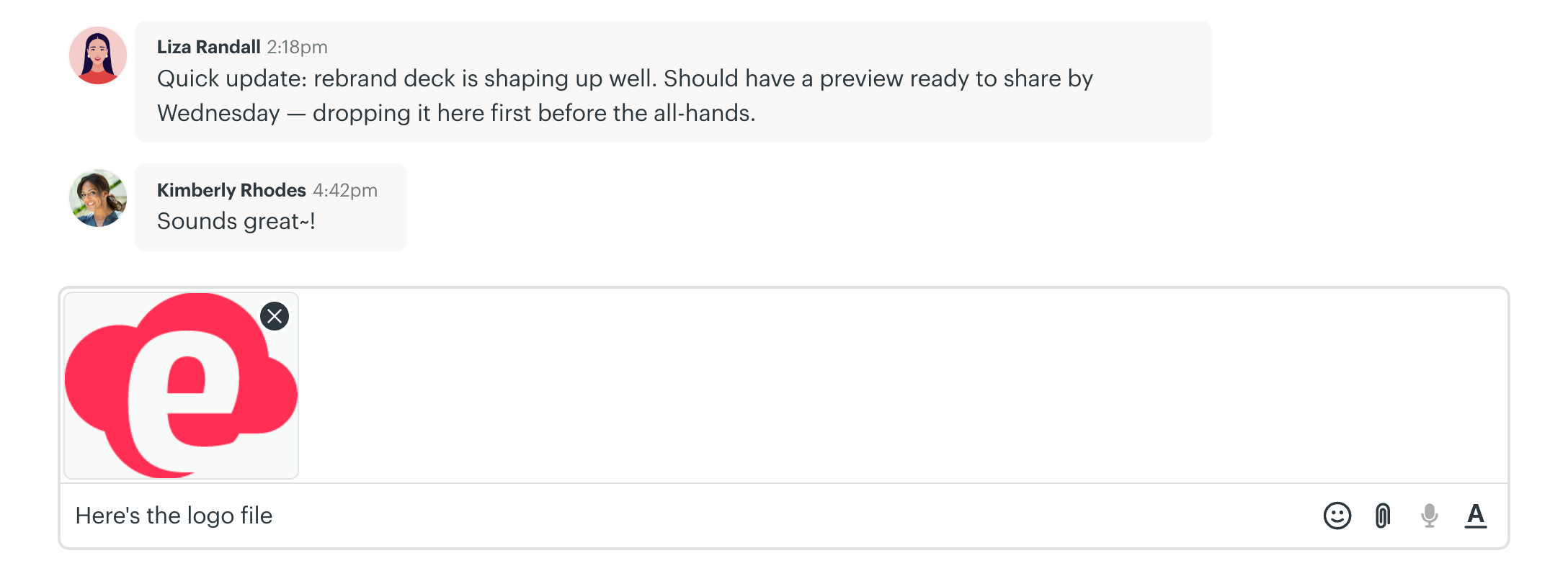 Preview images before uploading in chat and pings